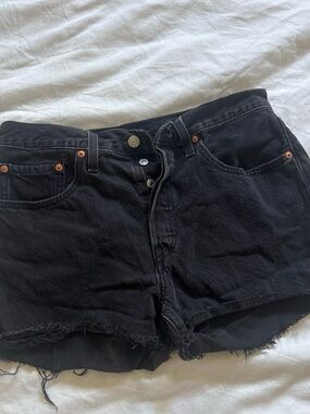 Levi's Black Frayed Hem High-Rise Denim Shorts